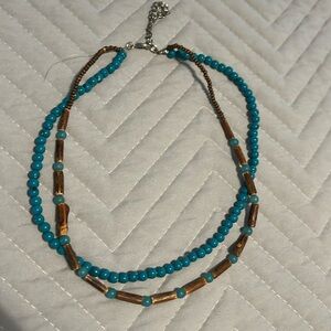 Multi strand turquoise and wooden beads necklace